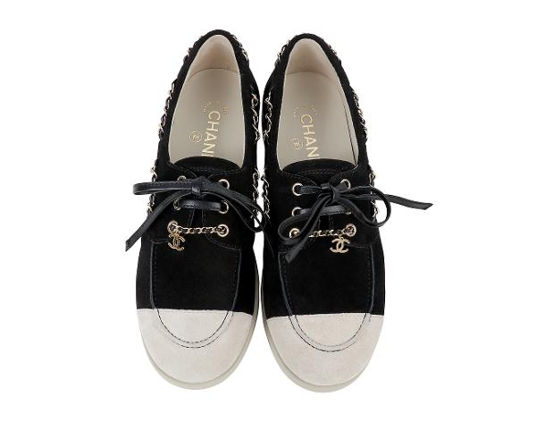 샤넬 CC 참 체인 트리밍 모카신 블랙 라이트 그레이 38C