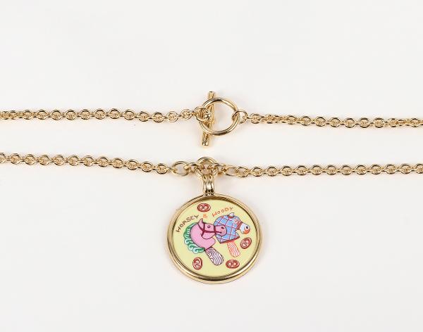 에르메스 메달 퍼니 아이스 크림 네크리스 스몰 카삭 금장