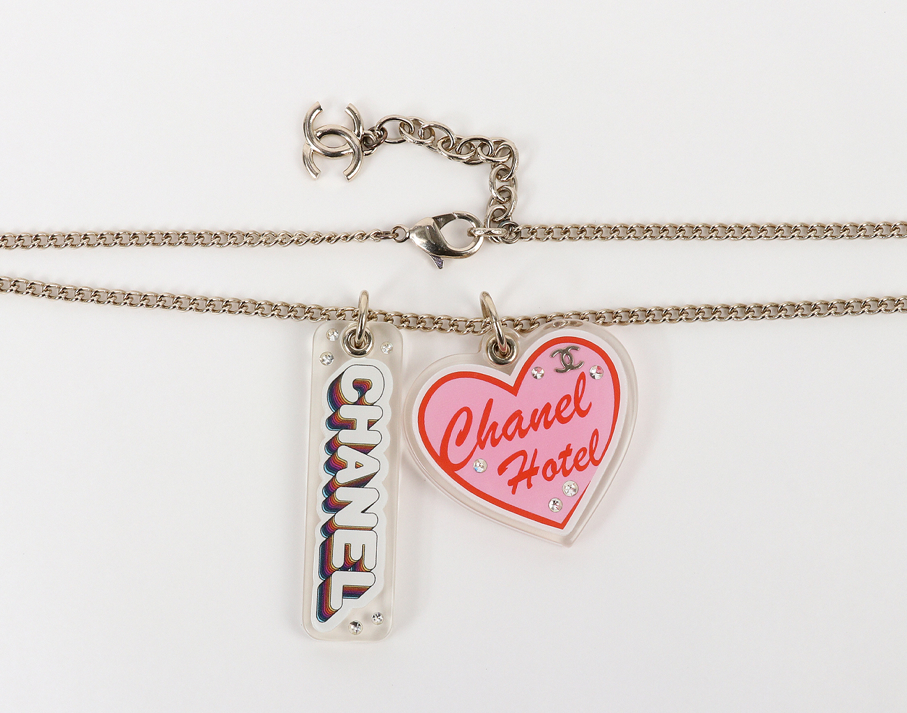 샤넬 하트 롱 펜던트 네크리스 멀티컬러 샴페인골드