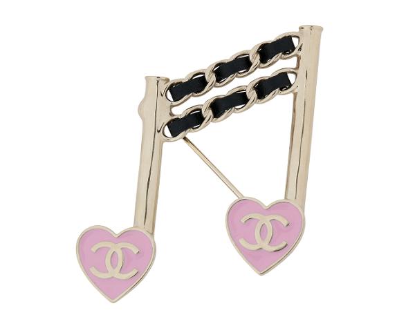 샤넬 하트 뮤지컬 노트 브로치 라이트 핑크 샴페인골드
