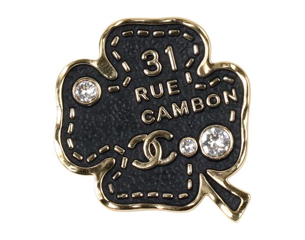샤넬 깜봉 네잎클로버 브로치 블랙 금장