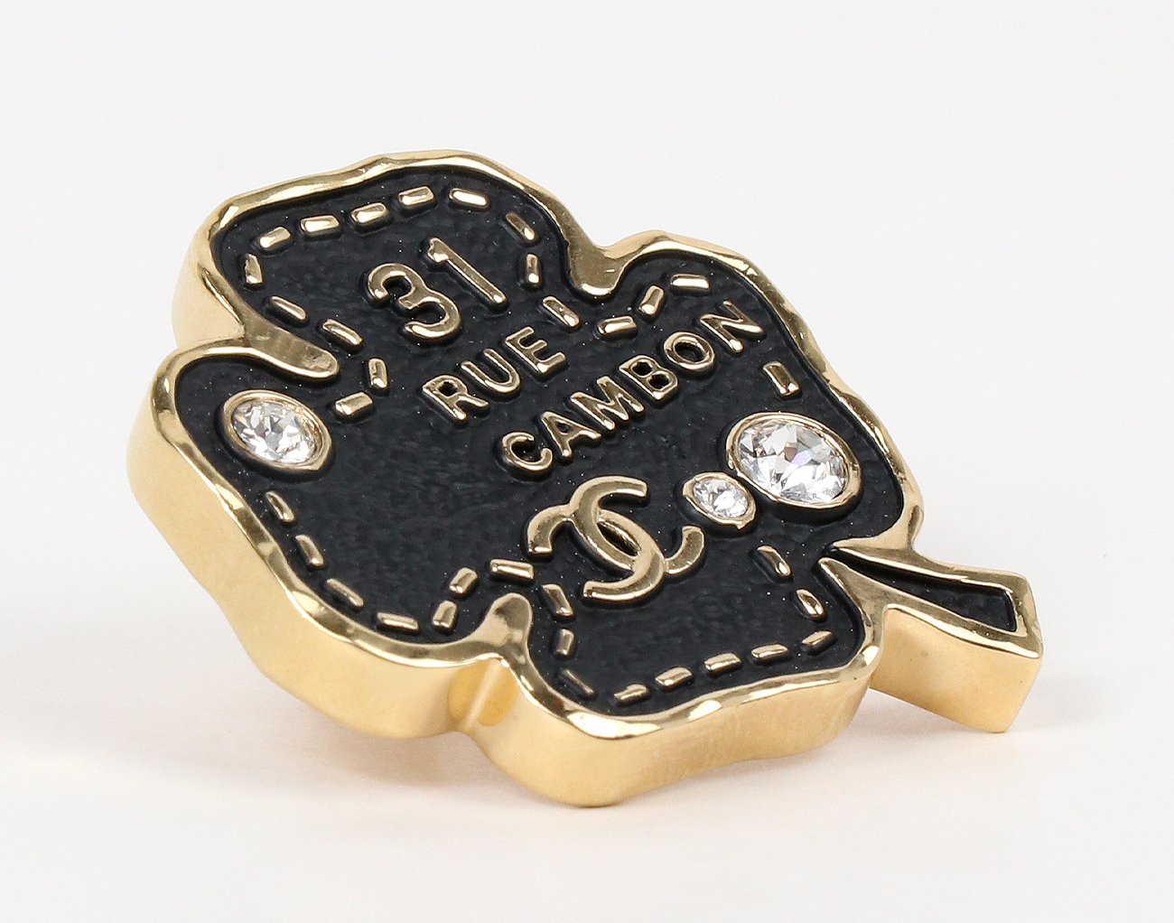 샤넬 깜봉 네잎클로버 브로치 블랙 금장