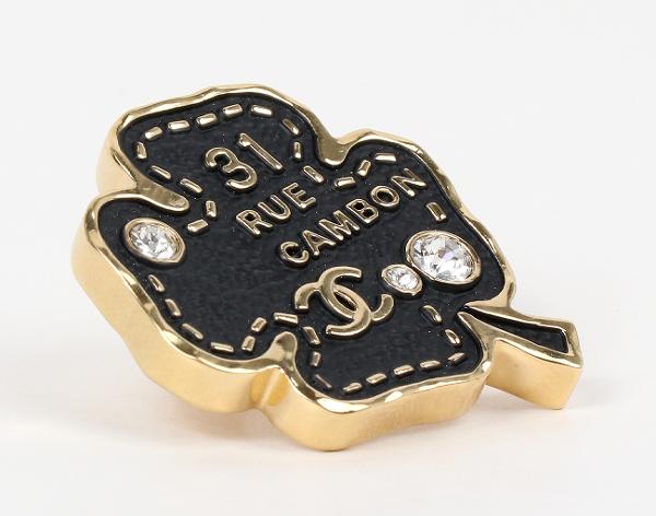 샤넬 깜봉 네잎클로버 브로치 블랙 금장