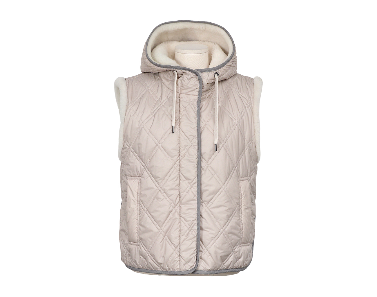 브루넬로 쿠치넬리 퍼 리버시블 후디 베스트 라이트 그레이 42