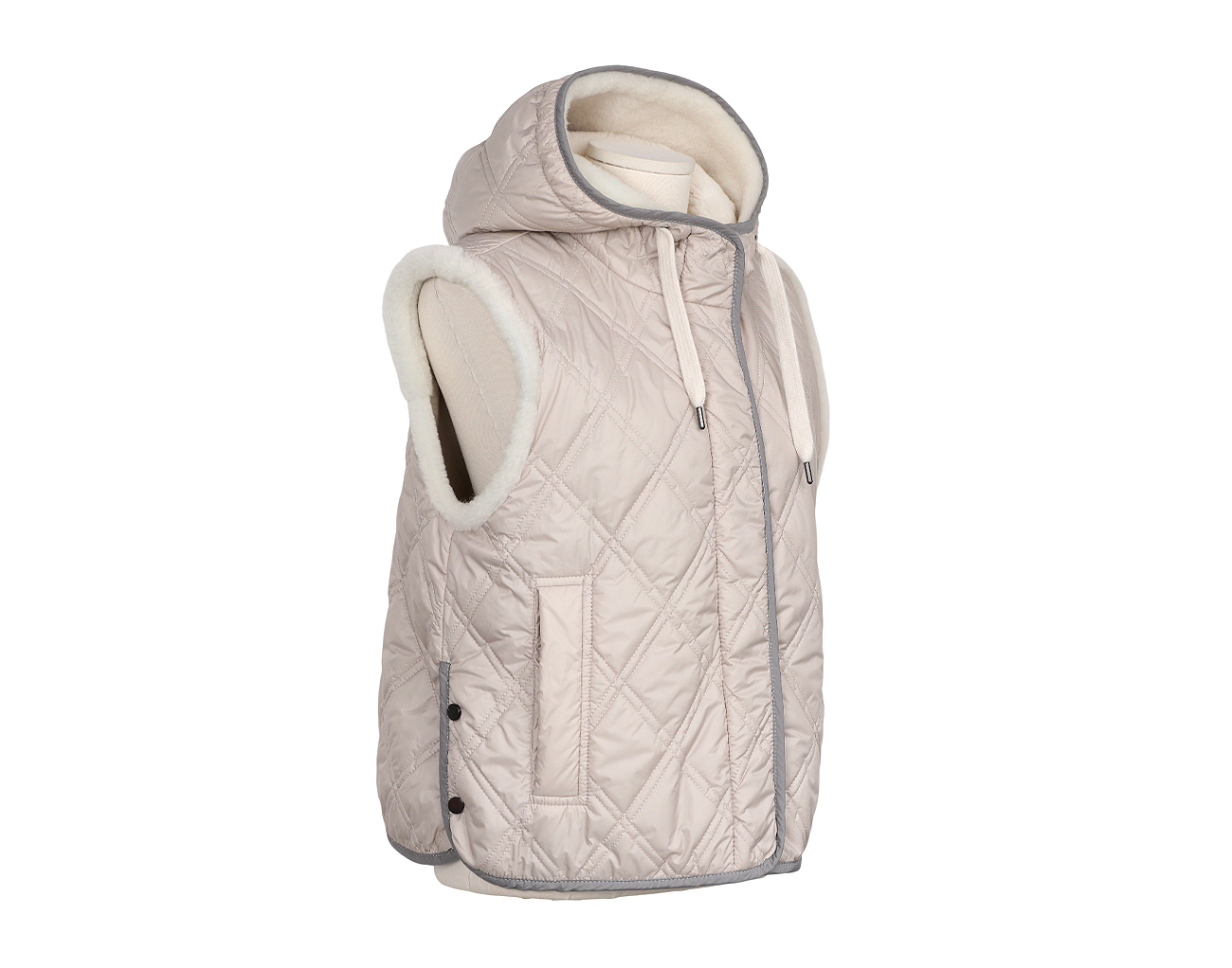 브루넬로 쿠치넬리 퍼 리버시블 후디 베스트 라이트 그레이 42