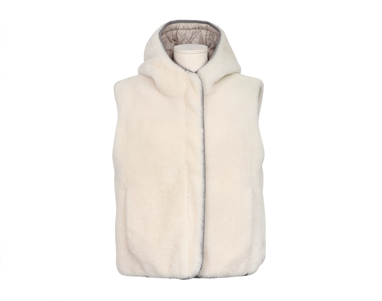 브루넬로 쿠치넬리 퍼 리버시블 후디 베스트 라이트 그레이 42