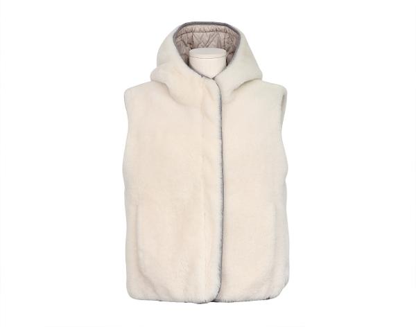 브루넬로 쿠치넬리 퍼 리버시블 후디 베스트 라이트 그레이 42