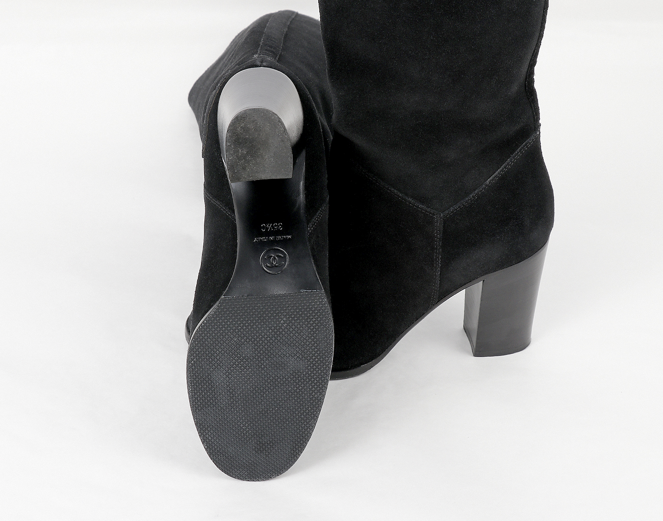 샤넬 스웨이드 롱 부츠 블랙 35 1/2C