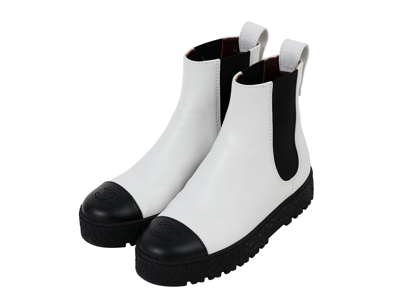 샤넬 백 턴락 CC 첼시 앵클 부츠 화이트 블랙 36 1/2C