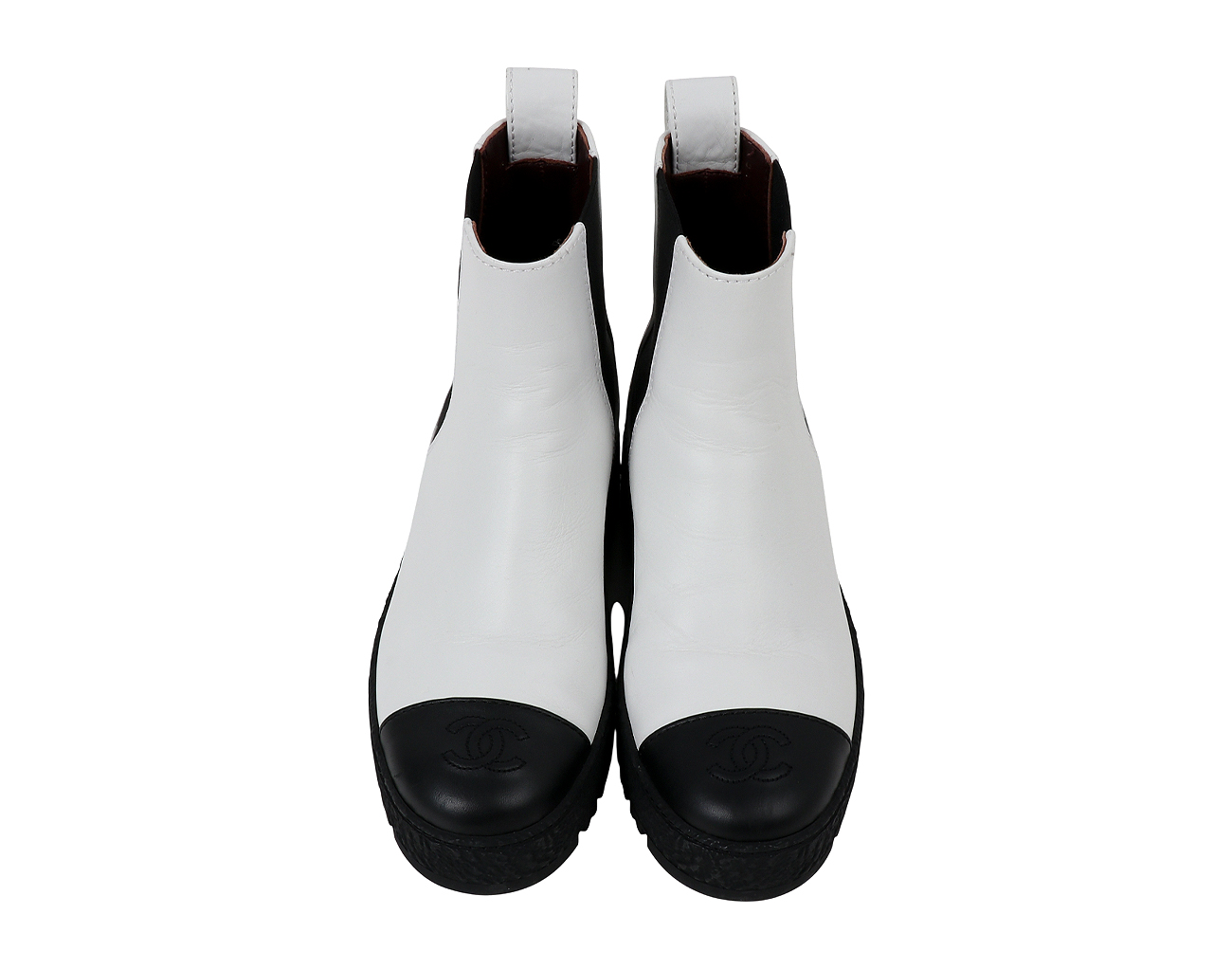 샤넬 백 턴락 CC 첼시 앵클 부츠 화이트 블랙 36 1/2C