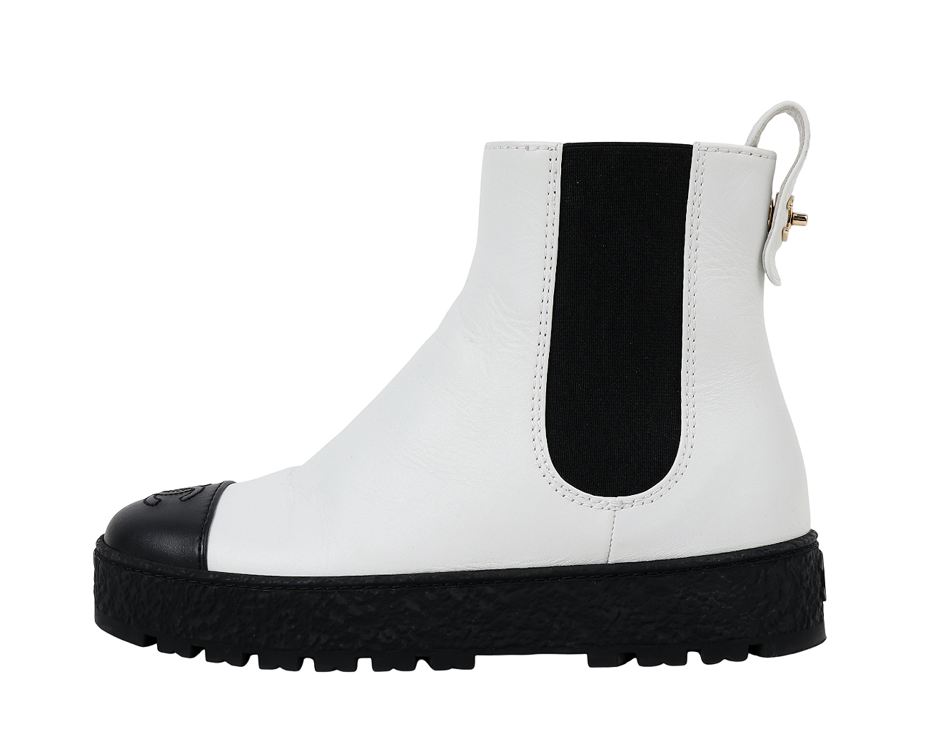 샤넬 백 턴락 CC 첼시 앵클 부츠 화이트 블랙 36 1/2C