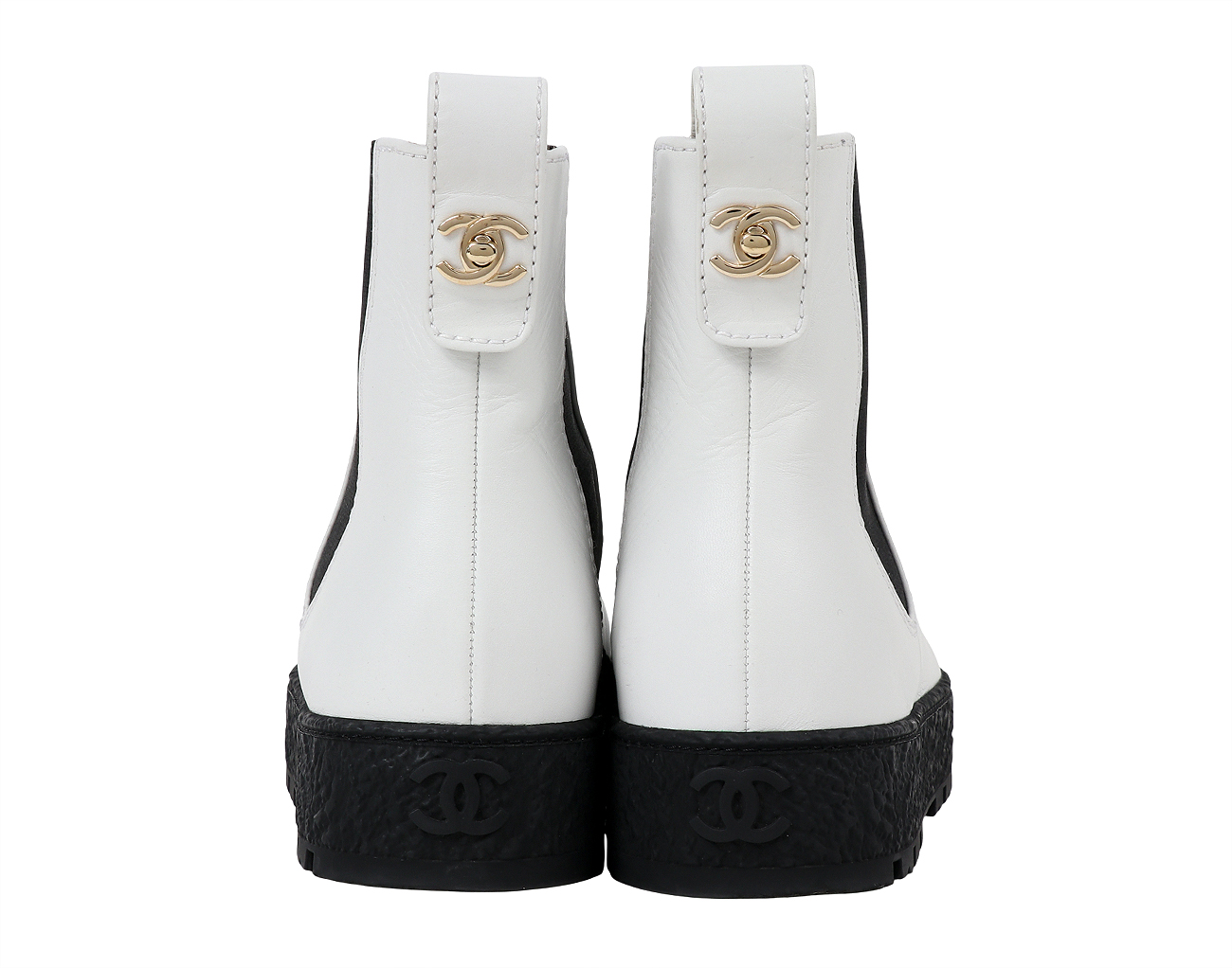 샤넬 백 턴락 CC 첼시 앵클 부츠 화이트 블랙 36 1/2C