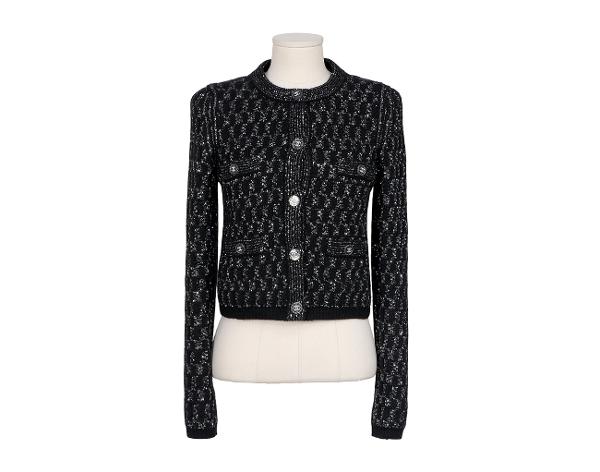 샤넬 스팽글 캐시미어 가디건 블랙 34