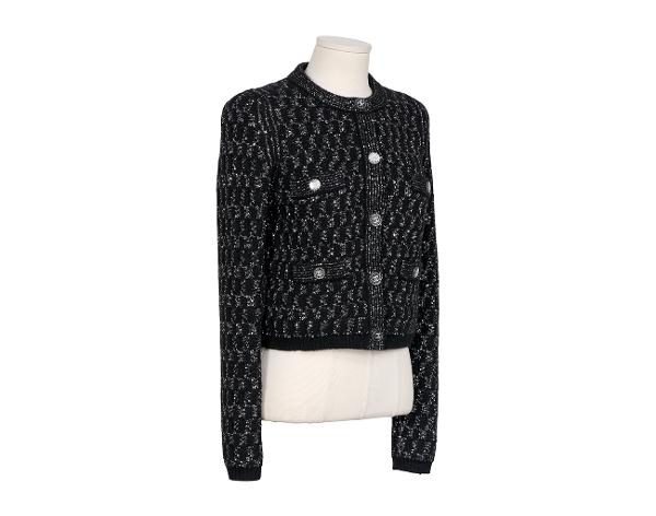 샤넬 스팽글 캐시미어 가디건 블랙 34
