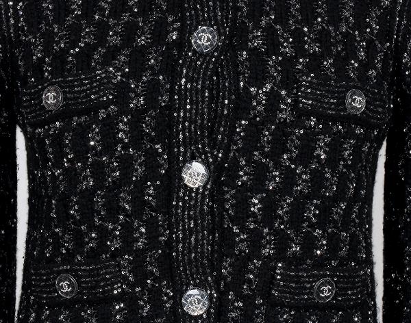 샤넬 스팽글 캐시미어 가디건 블랙 34
