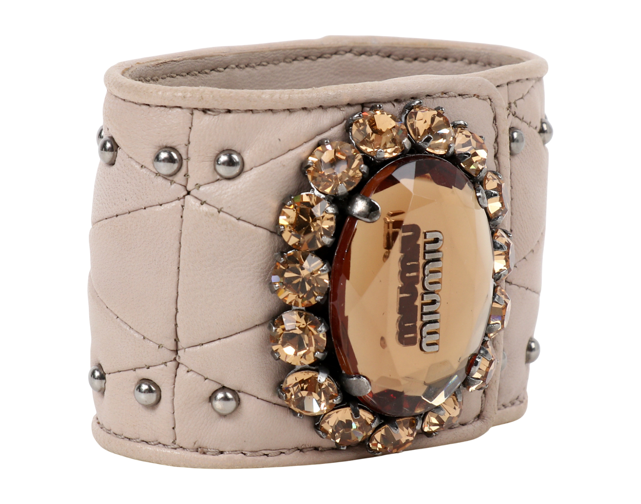 미우미우 크리스탈 레더 커프 브레이슬릿 베이지