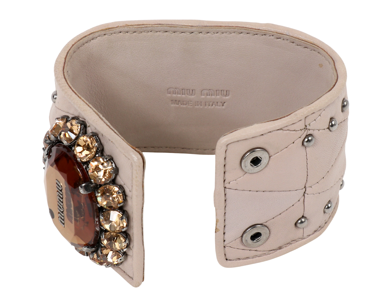 미우미우 크리스탈 레더 커프 브레이슬릿 베이지
