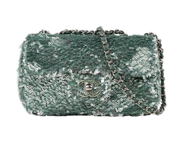 샤넬 시퀀 미니 플랩백 그린 은장