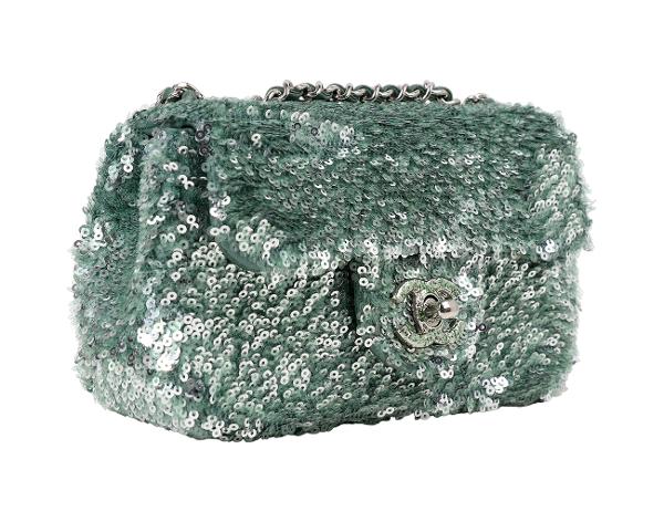 샤넬 시퀀 미니 플랩백 그린 은장