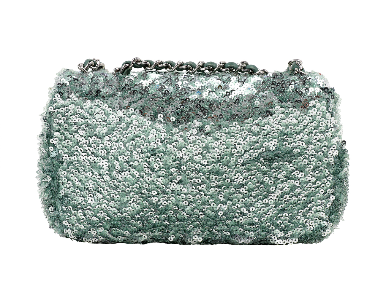 샤넬 시퀀 미니 플랩백 그린 은장