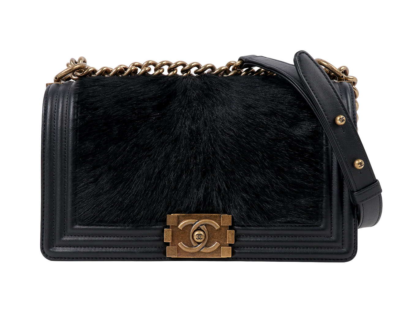 샤넬 카우하이드 헤어 보이 미듐 블랙 빈티지 금장