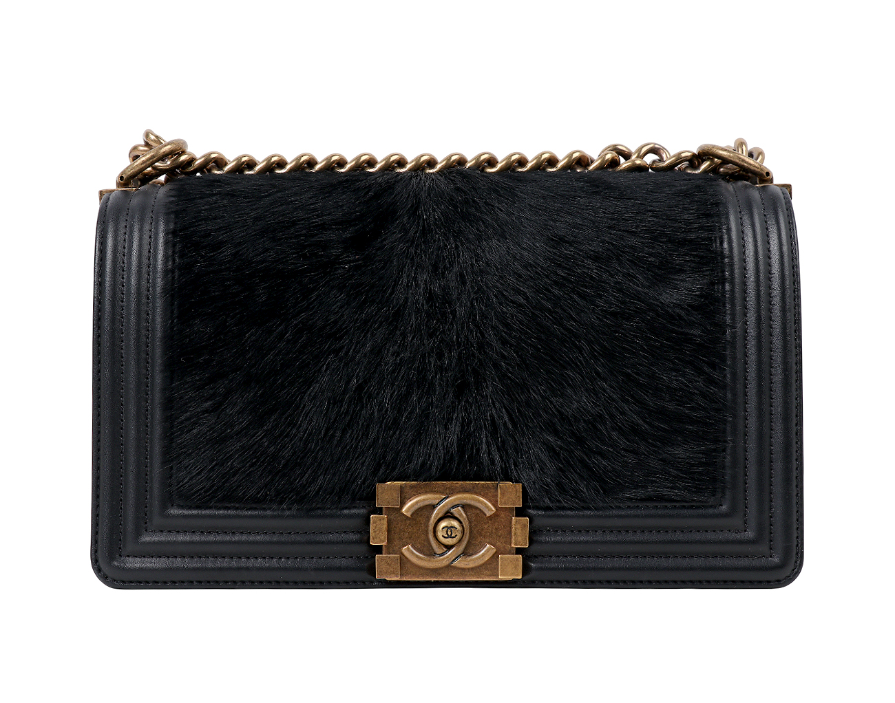 샤넬 카우하이드 헤어 보이 미듐 블랙 빈티지 금장