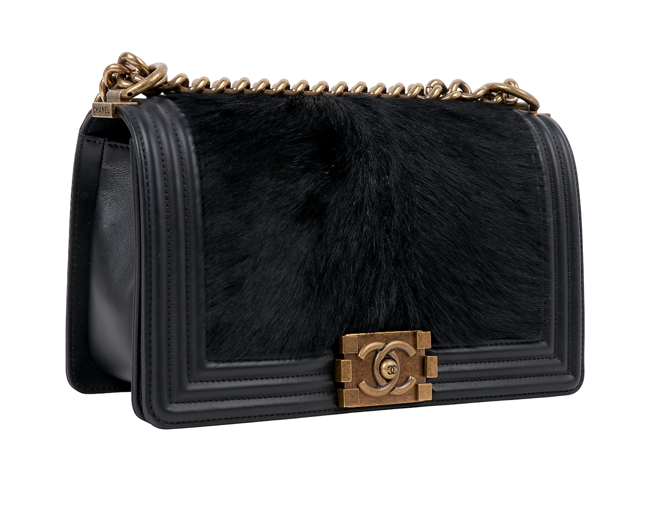 샤넬 카우하이드 헤어 보이 미듐 블랙 빈티지 금장