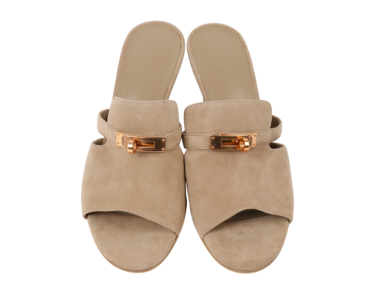 에르메스 큐트 샌들 베이지 아르질 로즈골드 38 1/2