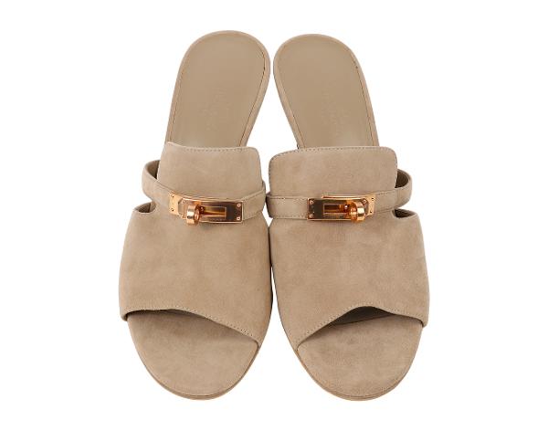 에르메스 큐트 샌들 베이지 아르질 로즈골드 38 1/2