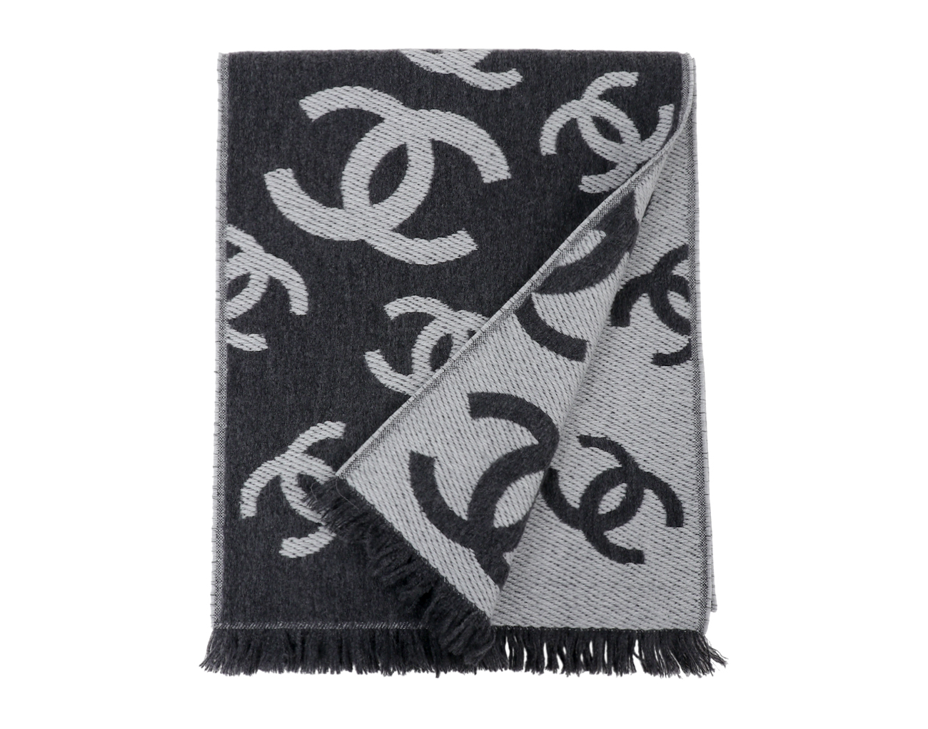 샤넬 26C CC 리버시블 머플러 블랙 그레이