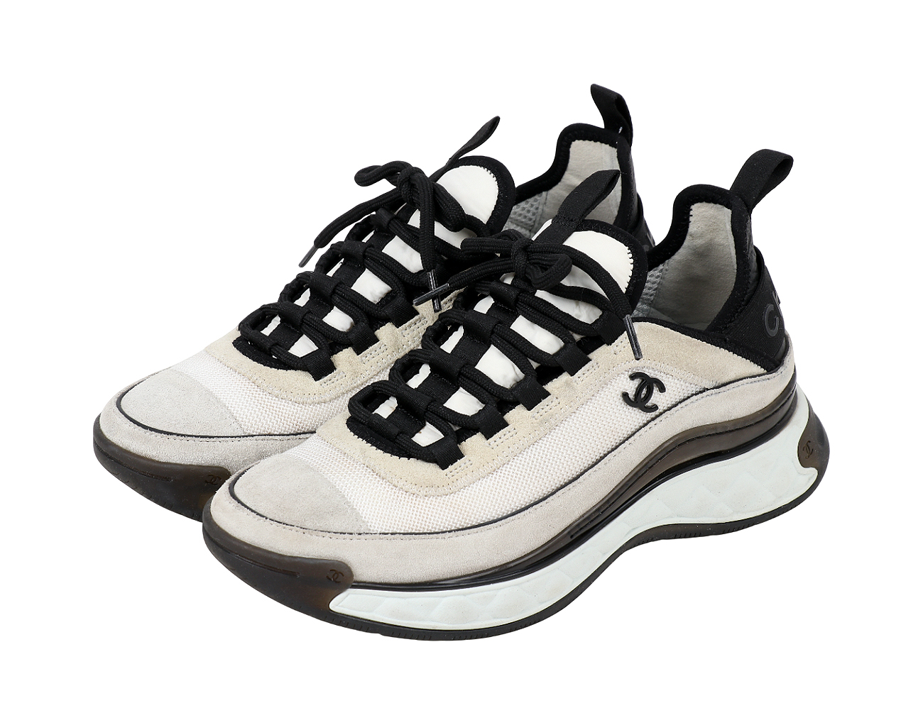 샤넬 믹스드파이버 스니커즈 화이트 라이트 그레이 37 1/2