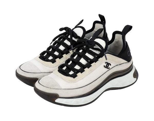 샤넬 믹스드파이버 스니커즈 화이트 라이트 그레이 37 1/2