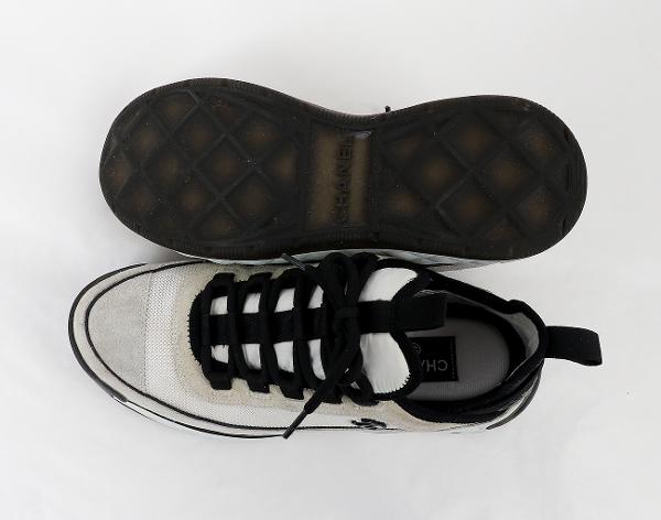 샤넬 믹스드파이버 스니커즈 화이트 라이트 그레이 37 1/2