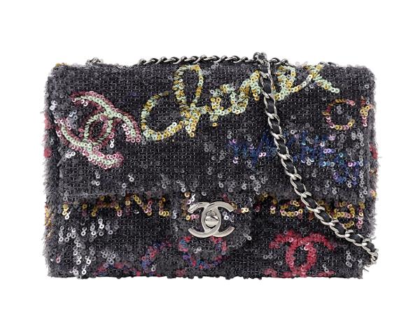 샤넬 시퀀 스몰 플랩백 그레이 멀티컬러 은장