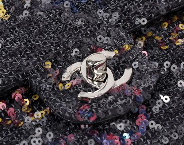 샤넬 시퀀 스몰 플랩백 그레이 멀티컬러 은장