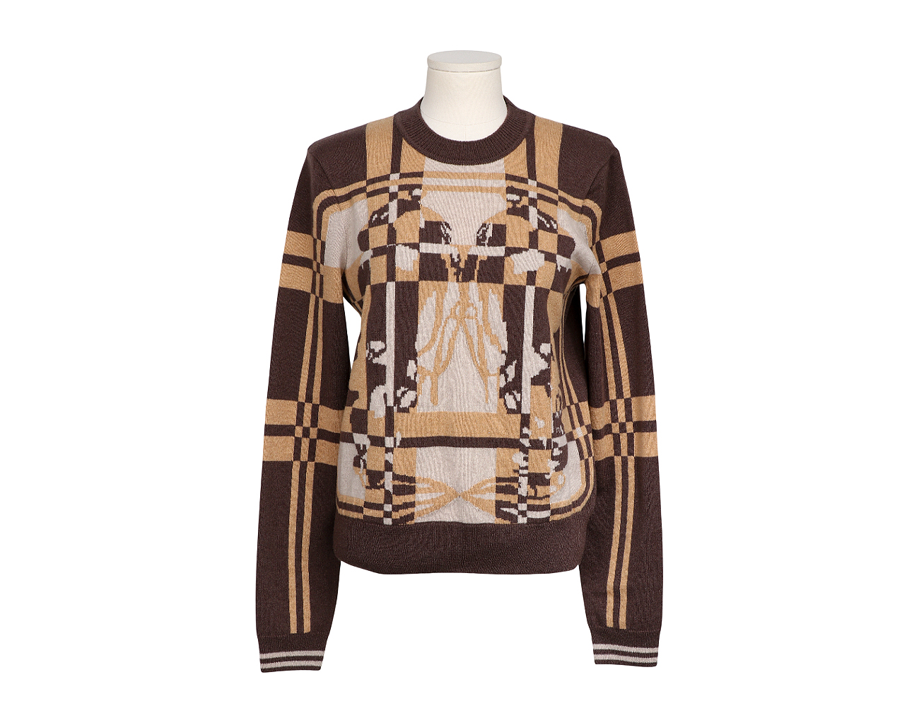 에르메스 브리드 드 갈라 타탄 롱 슬리브 스웨터 베이지 신 40