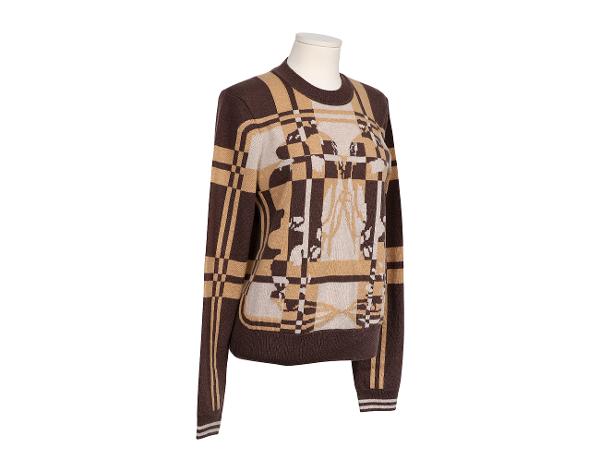 에르메스 브리드 드 갈라 타탄 롱 슬리브 스웨터 베이지 신 40