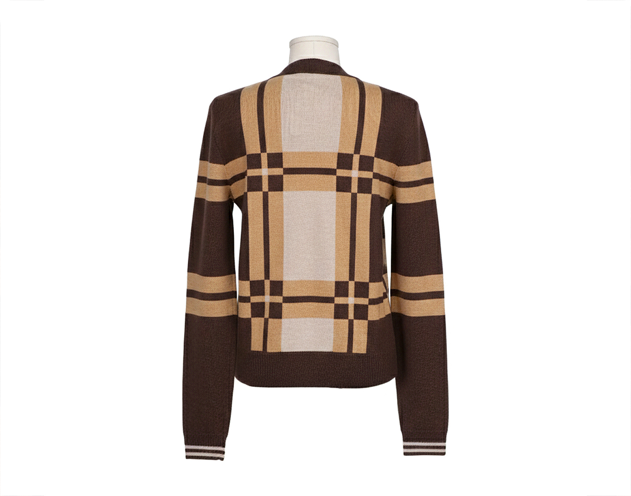 에르메스 브리드 드 갈라 타탄 롱 슬리브 스웨터 베이지 신 40