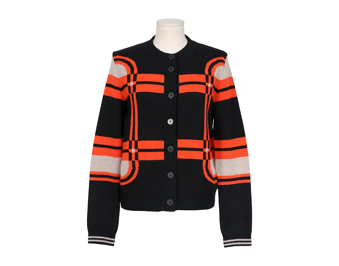 에르메스 브리드 드 갈라 타탄 롱 슬리브 가디건 루즈 꼬르날린 38