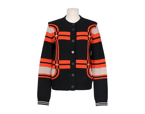 에르메스 브리드 드 갈라 타탄 롱 슬리브 가디건 루즈 꼬르날린 38