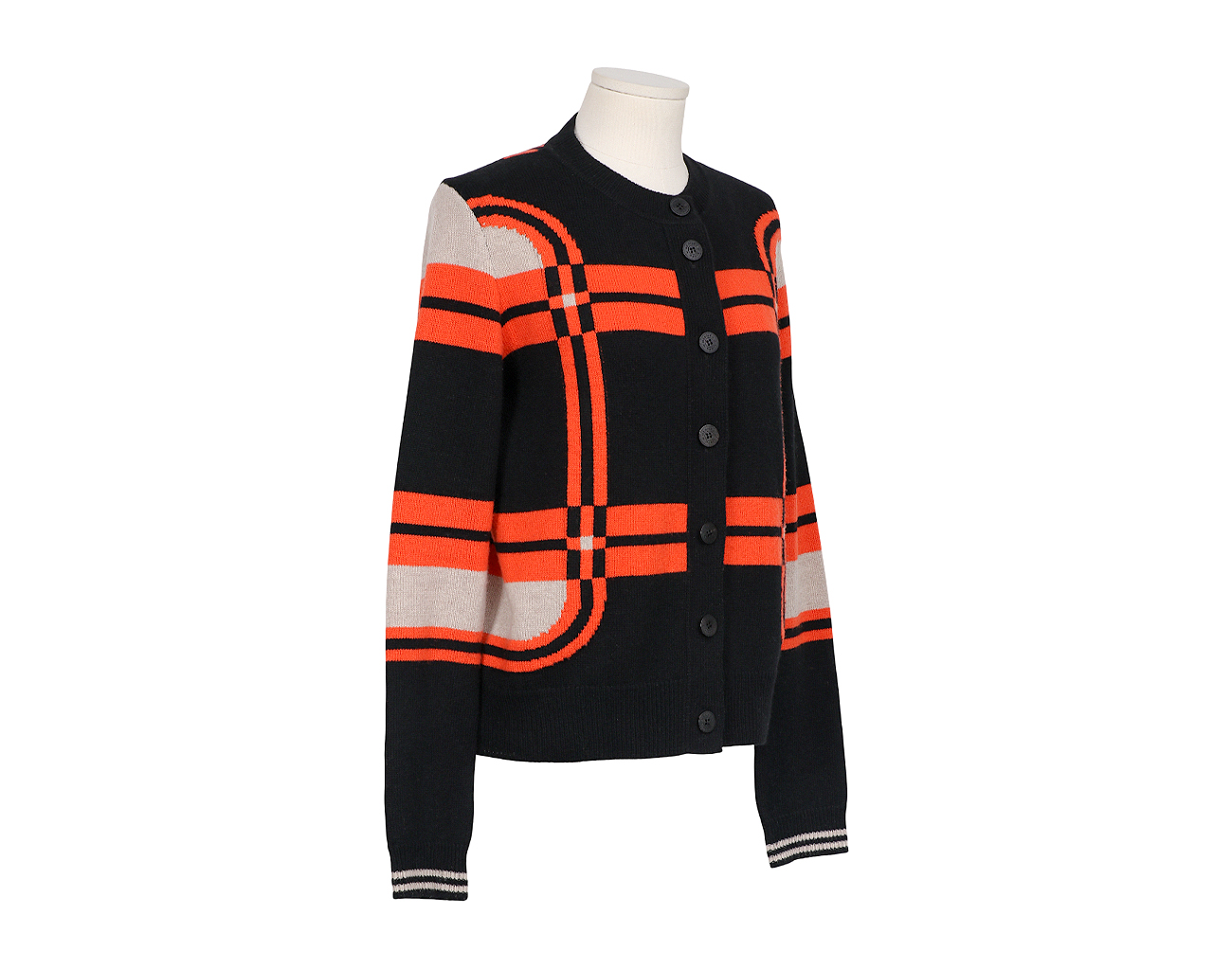 에르메스 브리드 드 갈라 타탄 롱 슬리브 가디건 루즈 꼬르날린 38