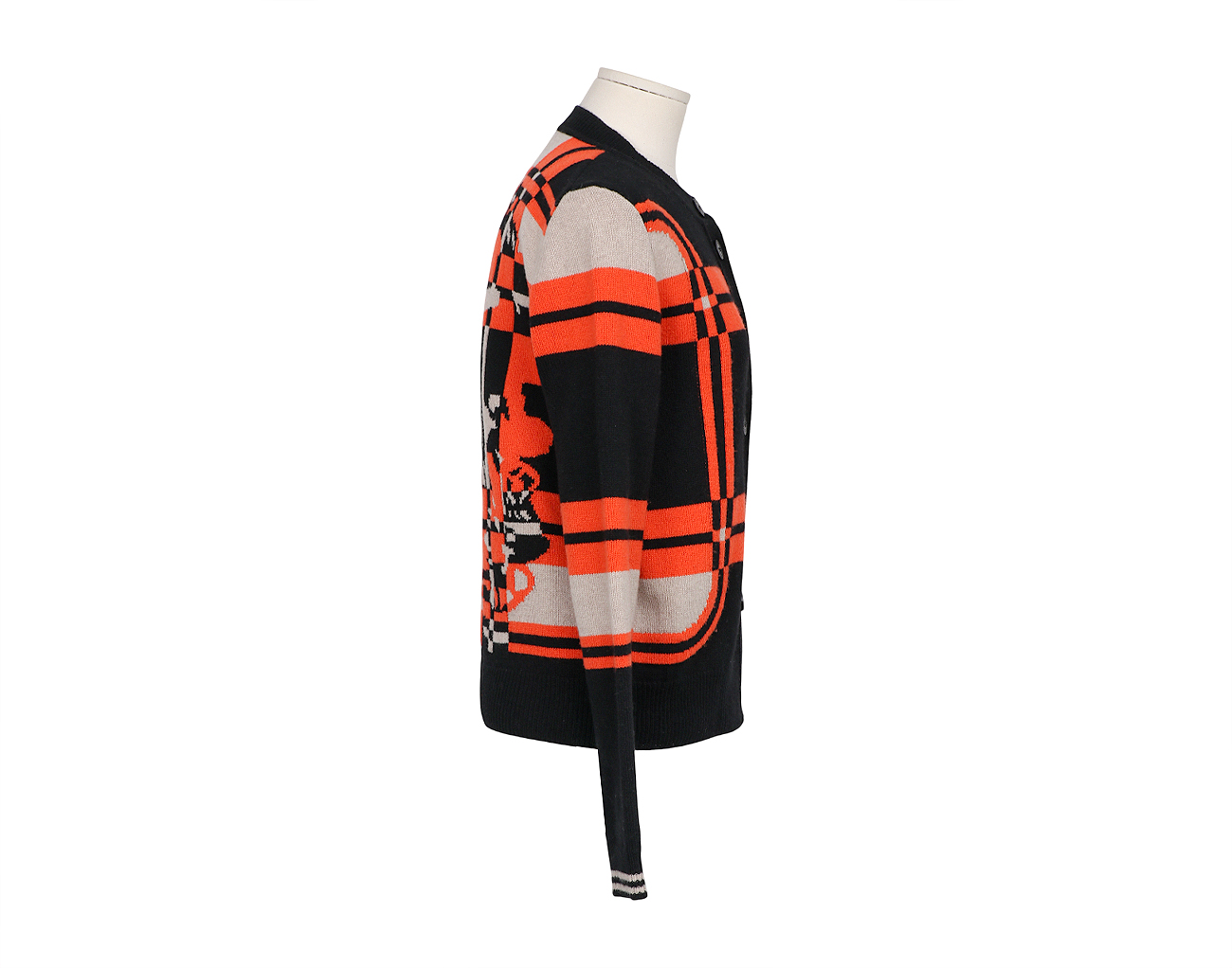 에르메스 브리드 드 갈라 타탄 롱 슬리브 가디건 루즈 꼬르날린 38