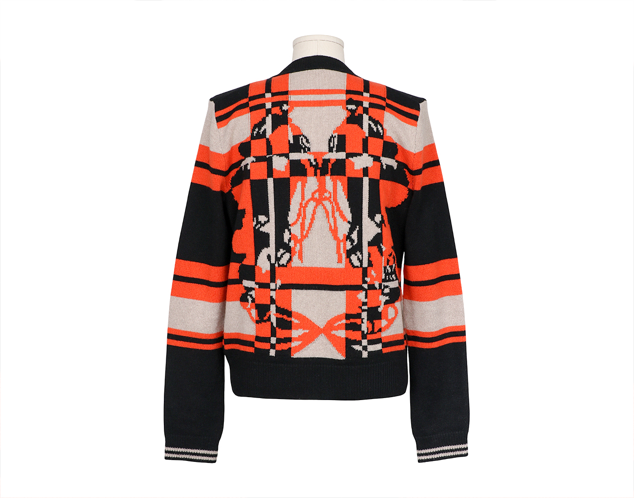 에르메스 브리드 드 갈라 타탄 롱 슬리브 가디건 루즈 꼬르날린 38