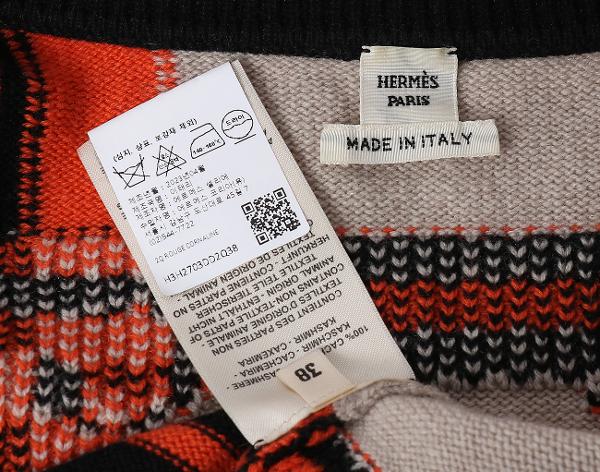 에르메스 브리드 드 갈라 타탄 롱 슬리브 가디건 루즈 꼬르날린 38