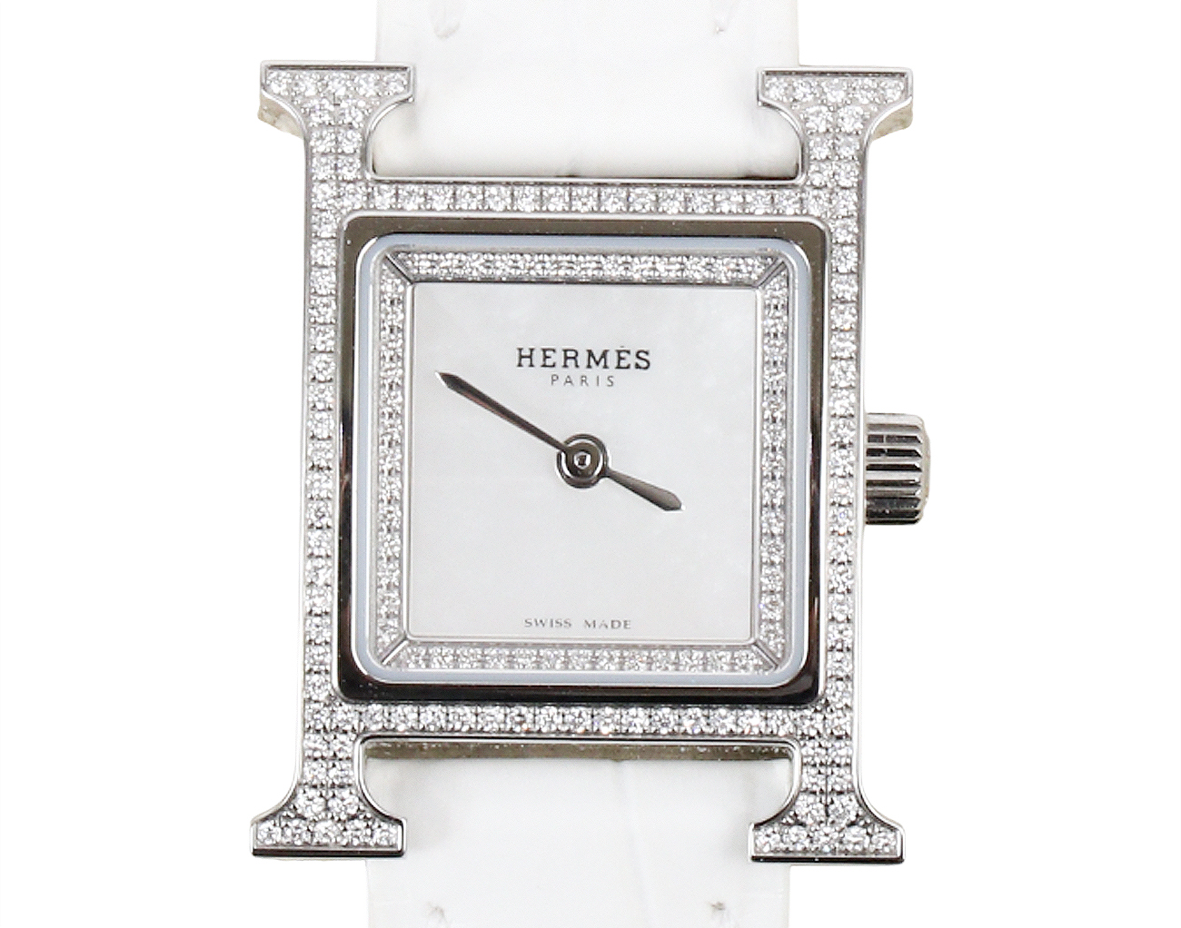 에르메스 H 아워 워치 미니 스틸 다이아몬드