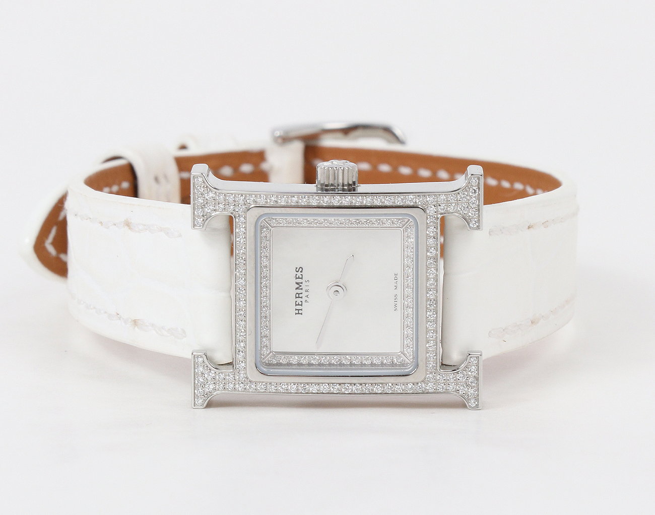 에르메스 H 아워 워치 미니 스틸 다이아몬드