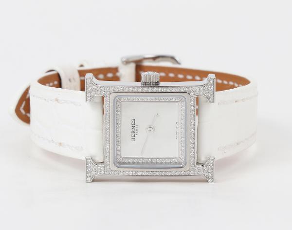 에르메스 H 아워 워치 미니 스틸 다이아몬드