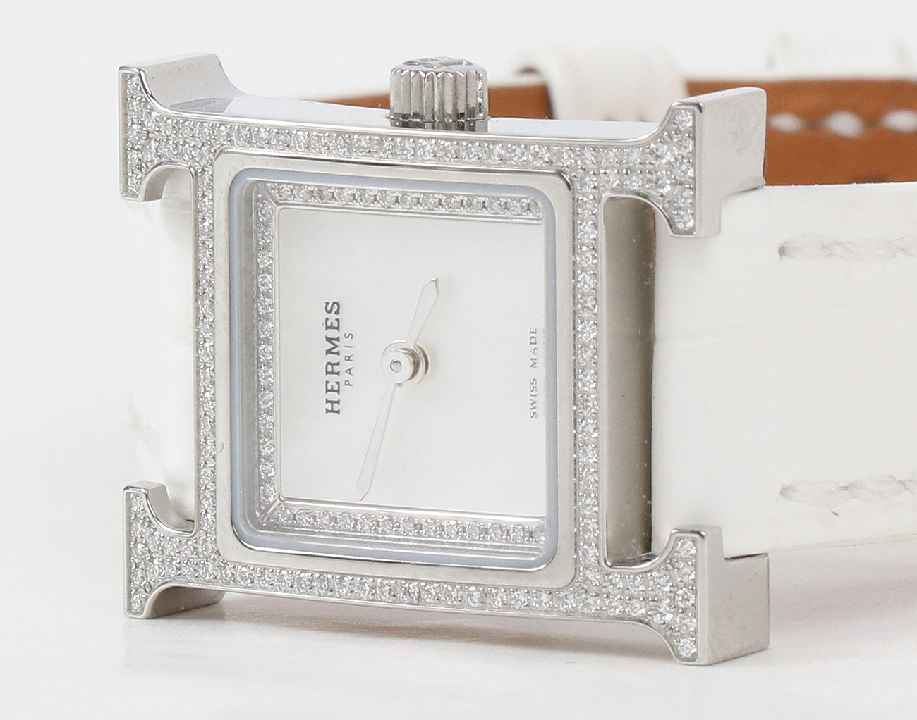 에르메스 H 아워 워치 미니 스틸 다이아몬드