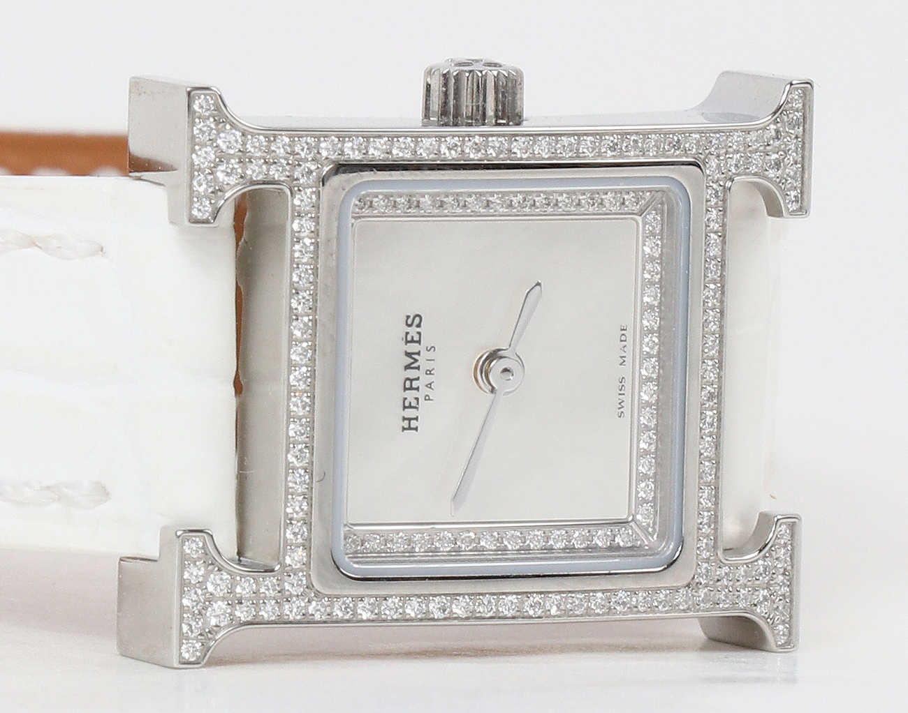 에르메스 H 아워 워치 미니 스틸 다이아몬드