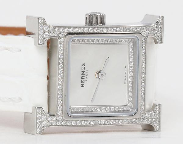 에르메스 H 아워 워치 미니 스틸 다이아몬드